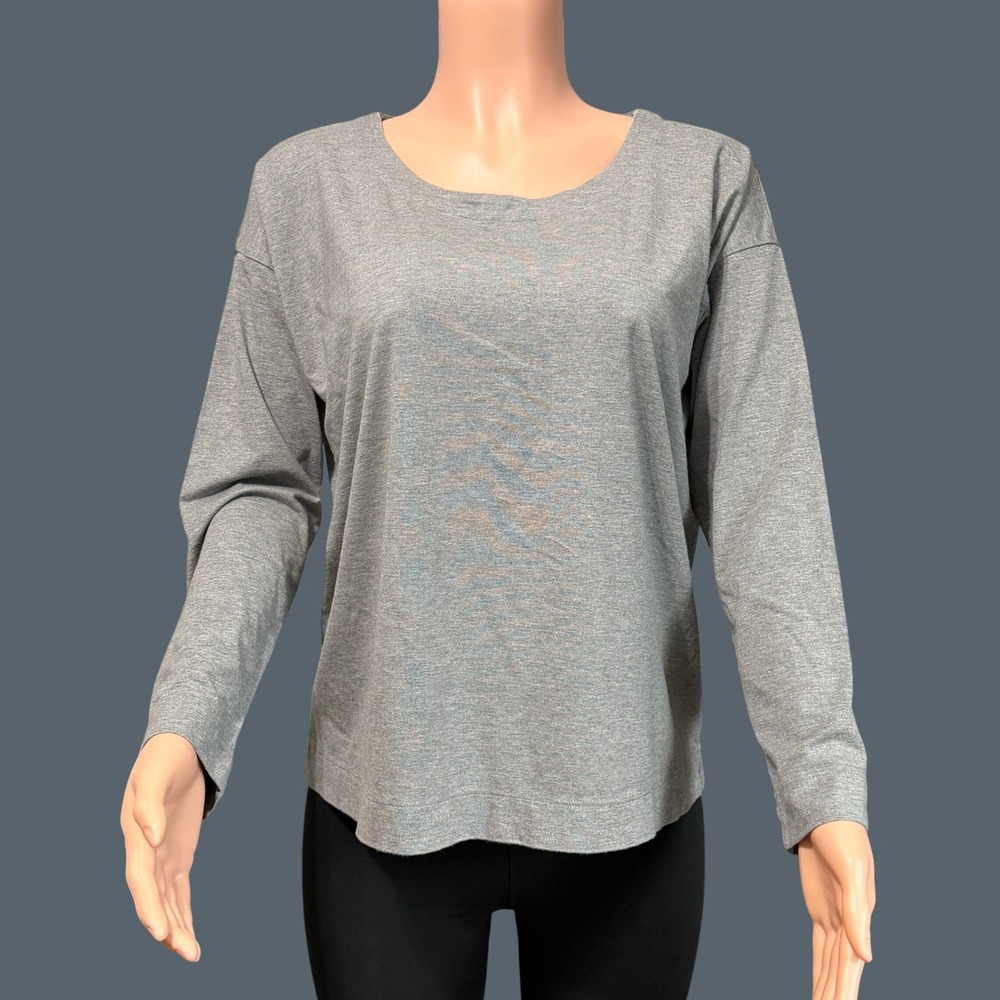 J. Jill Luxe Supima Relaxed Tee Gray Long Sleeve Scoop Neck Top Large Petite